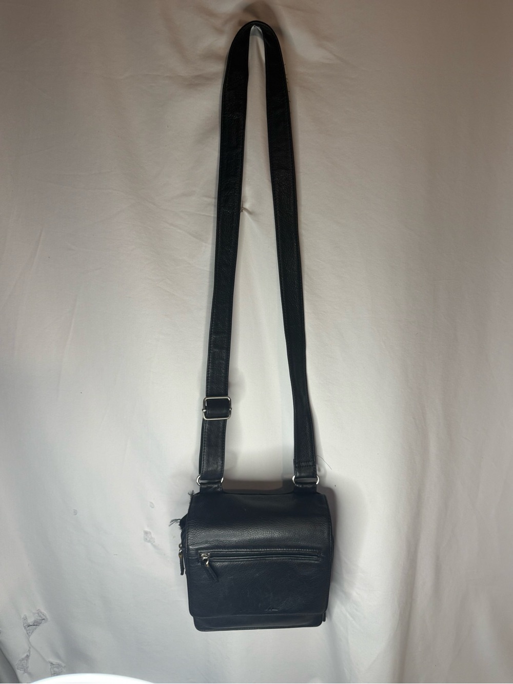 Vintage Fossil Black Genuine Leather Organizer Crossbody Bag Purse Multi Pocket